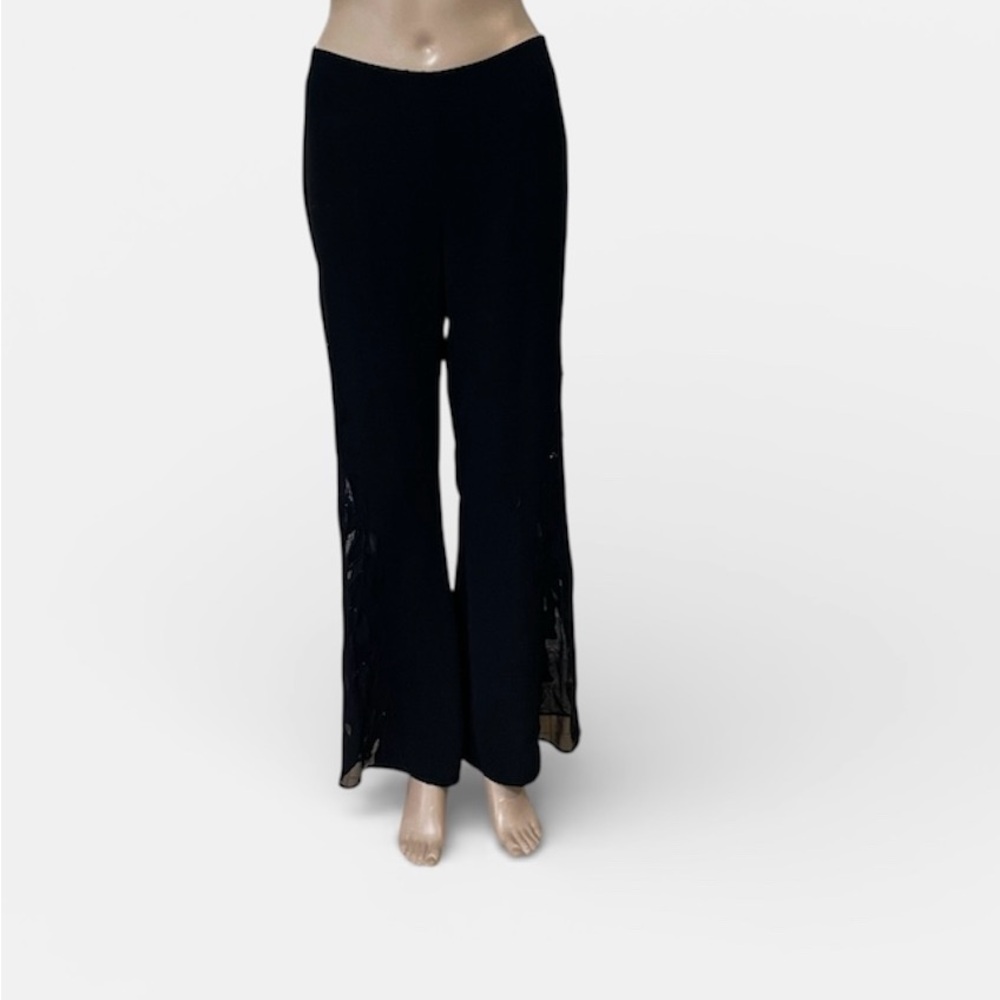 Caché Black Beaded Flare Pants Sz 2 Boho Festival